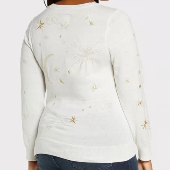 NWOT Chaser Plus Size Astrology Embroidered Cotton Cashmere Blend Sweater - Picture 2 of 5